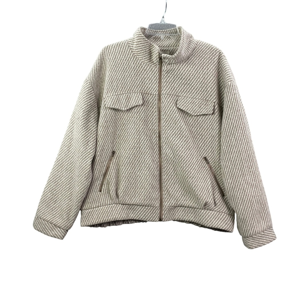 Böhme Bomber Jacket Womens XL Beige Textured Wool Blend Zip Up Retro Bomber Work